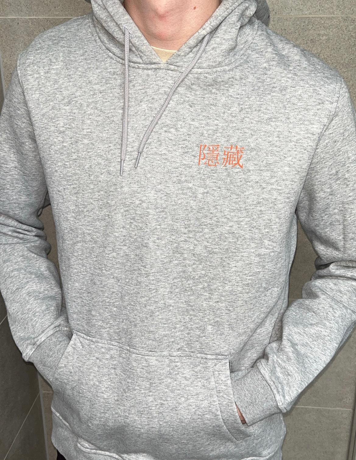 Grey China Hoodie Model Hands In Pouch