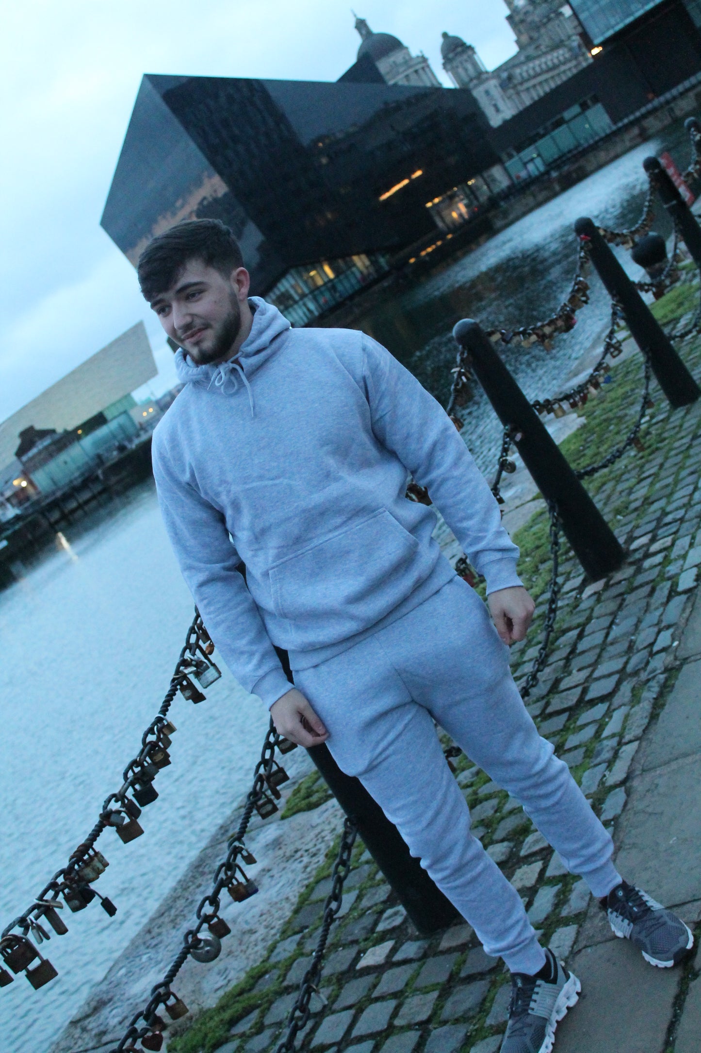 Men's Grey Tapered Plain Tracksuit