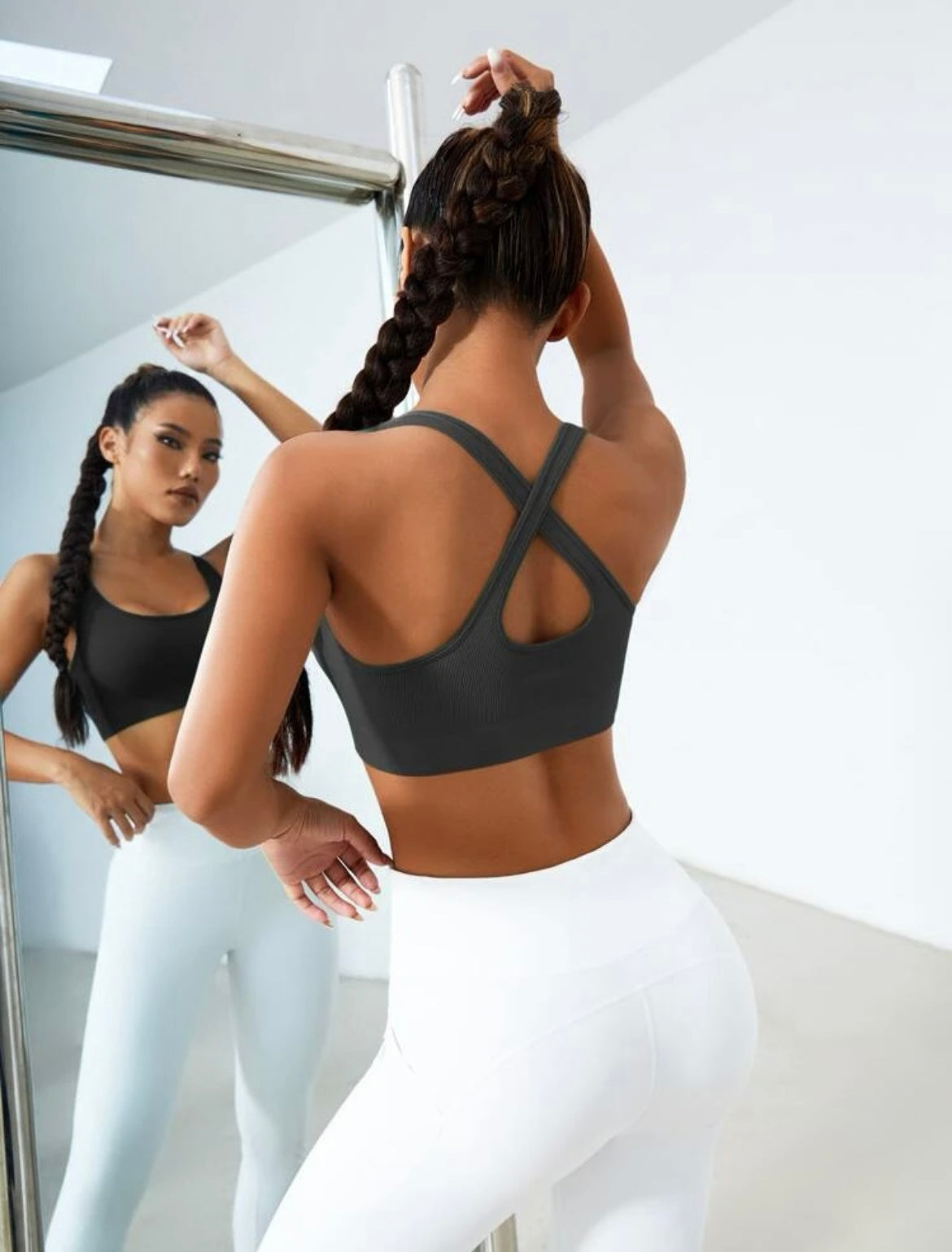 Women's CrissCross Back Sports Bra - Grey – Hide